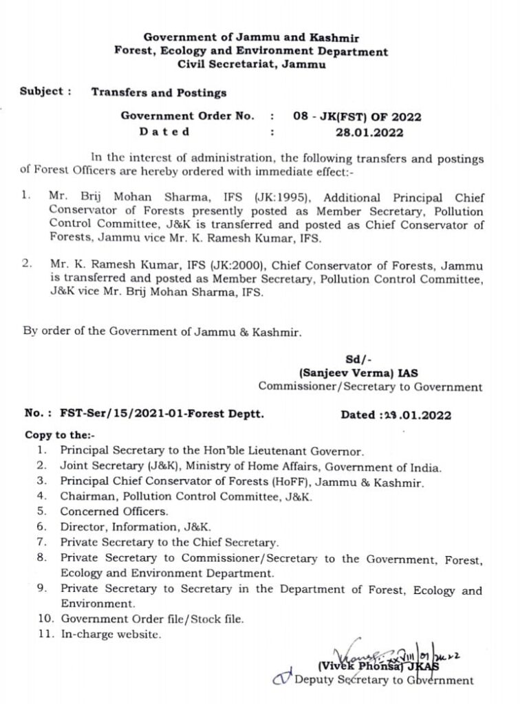 Top Forest Service officer stokes row by constituting advisory panel after his own transfer from Jammu and Kashmir Pollution Control Committee